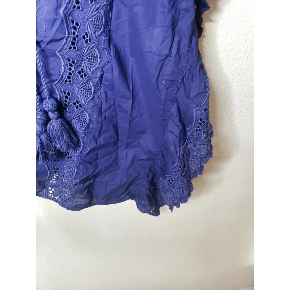J Crew Re-imagined Blue Embroidered Floral Caftan Cover Up Tunic Top MEDIUM